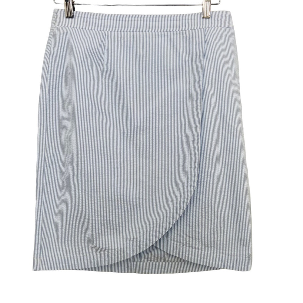 Brooks Brothers Blue and White Pinstripe Seersucker Wrap Skirt Womens Sz 6
